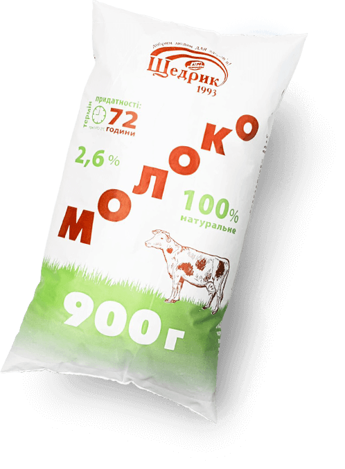 Молоко коров'яче ЩЕДРИК, пастеризоване, 2,6%, 900г